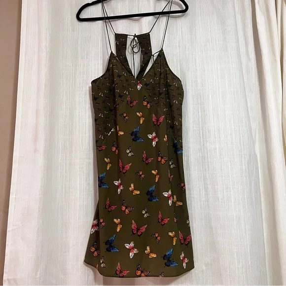 Abercrombie & Fitch Olive Butterfly Mini Dress Size Small - Picture 9 of 12